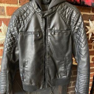 Express Leather Moto Jacket with removable hood